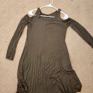 Cold shoulder olive dress